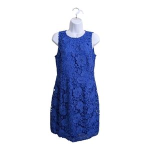 J.Crew Woman Blue Lace Sheath Dress Round Neck Sleeveless Above Knee Business 8